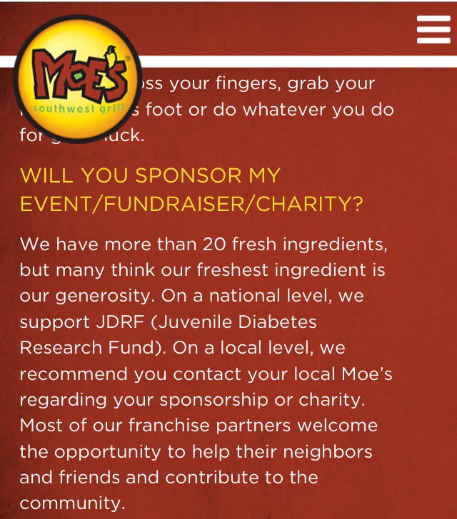 msspeedyg's tweet photo. @Moes_HQ you have a new loyal customer just because of your @JDRF support! #T1DA #WeNeedACure #DiabetesAwareness https://t.co/r0E6hBGzbI
