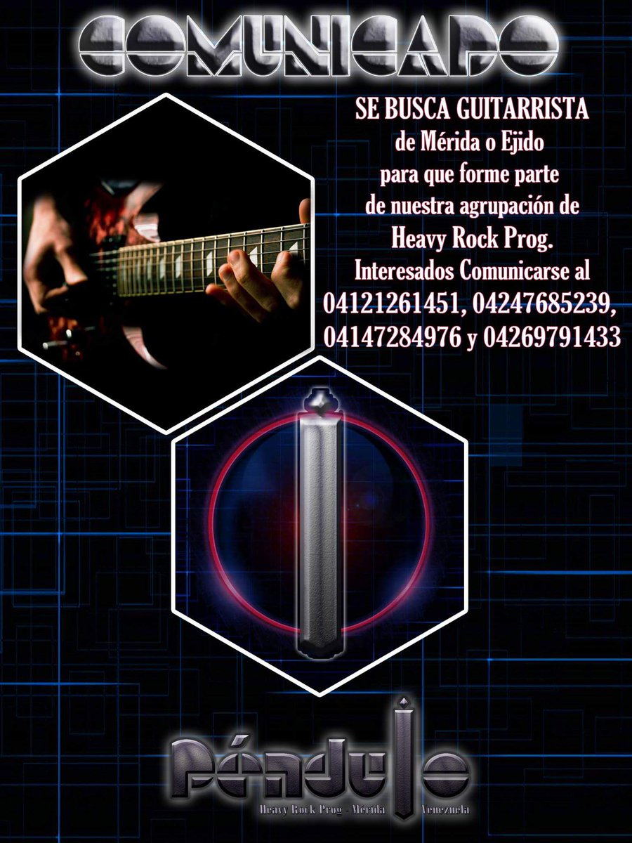MeridaOrionRock's tweet photo. La @BandaPendulo busca guitarrista en Mérida o Ejido. Quien sepa de un músico avise por estos números. Rock On https://t.co/PQWrdRZl3S