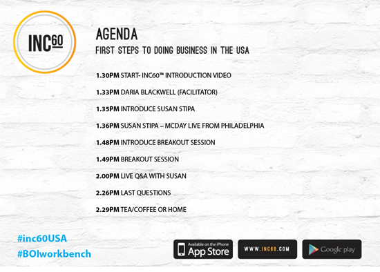 incsixty's tweet photo. 60 min packed agenda for tomorrow  @BOIstartups tomorrow in #BOIworkbench, Galway. See you at 1.30 sharp!! #inc60usa https://t.co/uPHJLmGWsS