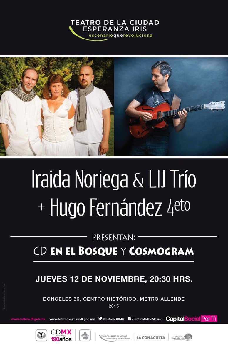 _MenuTeatral's tweet photo. @iraidanoriega, LIJ Trío y HugoFernández llegan al #TeatrodelaCiudad presentando #EnelBosque y #Cosmogram HOY 8:30pm https://t.co/K4CmLQ9nCH