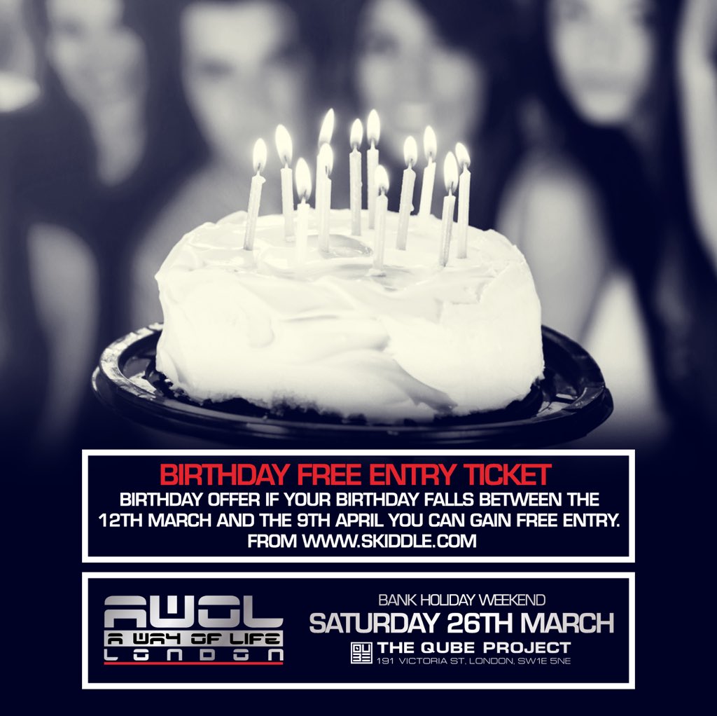 awollife's tweet image. Come &amp;amp;Celebrate with AWOL 
A Birthday offer for you.
GAIN FREE ENTRY! skiddle.com/e/12587576 #awol #birthday #DNB