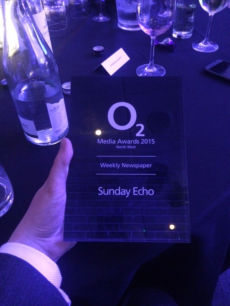 wimpyking's tweet photo. Well, we only went and won it... @LivEchonews #O2MediaAwards2015 https://t.co/9ZE2FEpAkO