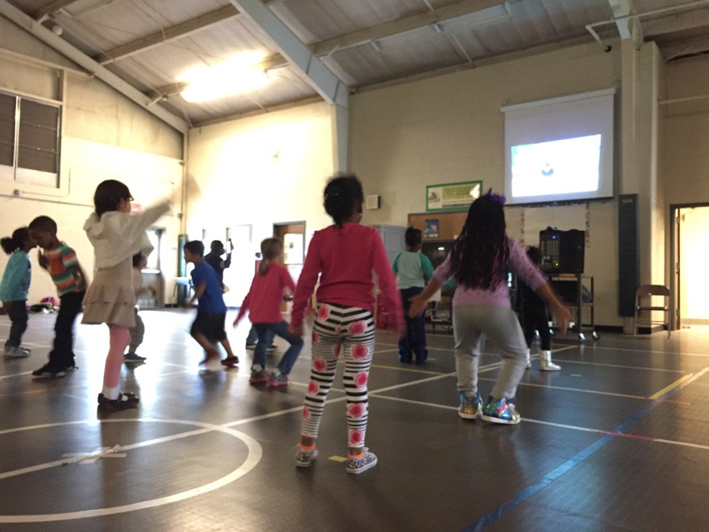 West Newton Kindergarten exercising &amp; having a great time in PE with Just Dance 2016! #ncssbethebest #justdance2016