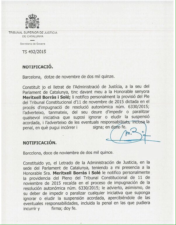 txellborras's tweet photo. Notificació del TC rebuda. Em dono per assabentada, però gestos com aquest no ens fan por. Continuem fent camí! https://t.co/QfYs9tMfx2