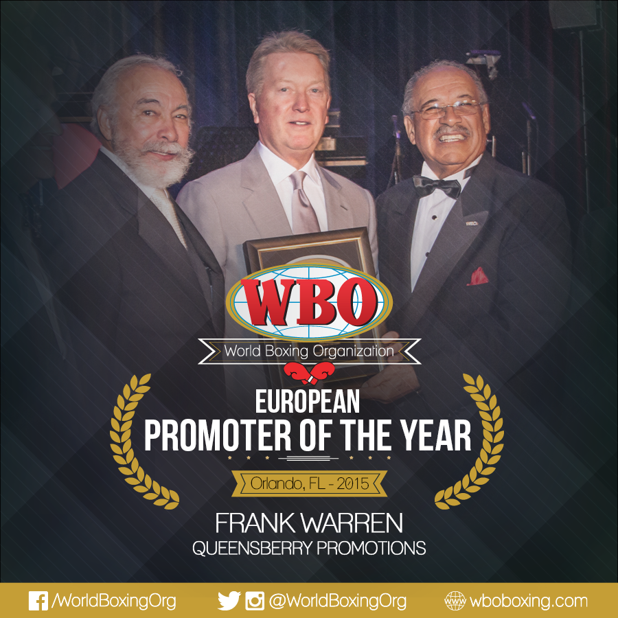 WorldBoxingOrg's tweet photo. .@frankwarren_tv receives the "European Promoter Of The Year" at the 28th Annual WBO Convention. https://t.co/XrKqnh62W0