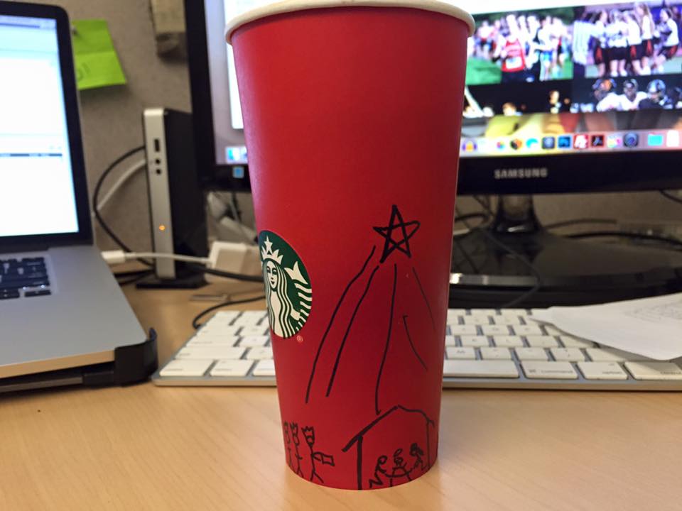 kratsas's tweet photo. Instead of complaining about the @Starbucks red cup, I doodled my own. Here's #myredcup https://t.co/vwkxaPFKuU