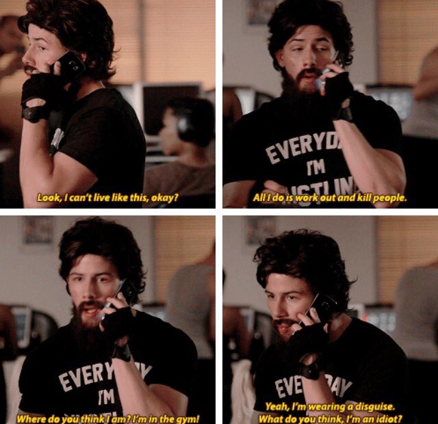 Nick__Jo's tweet photo. Boone's life is so exhausting. Killing people. Working out. Wearing a wig and fake beard. Life is hard for him. 😈 https://t.co/LBgi1hwvYn