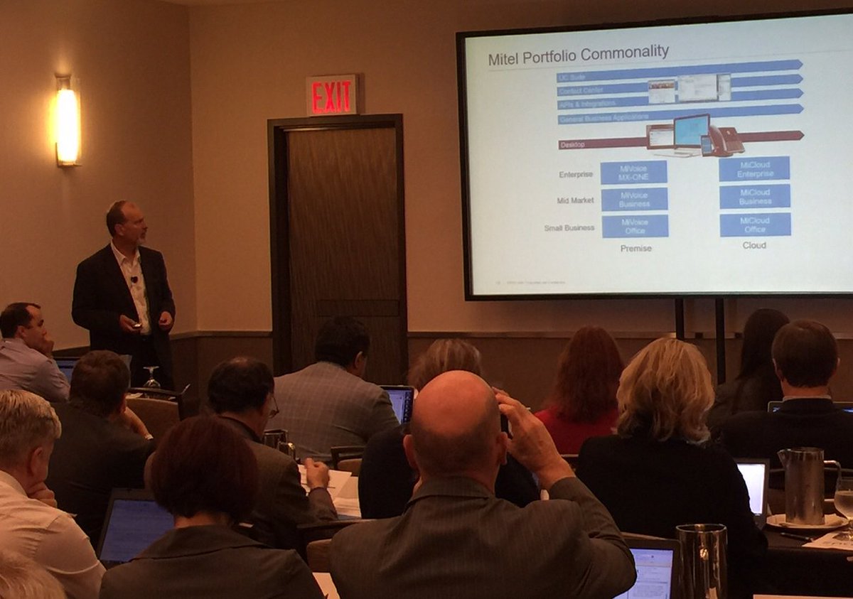 Mitel's tweet photo. Ron Wellard outlines Mitel's cohesive strategy across premise and cloud. #AnalystDay2015 #MitelNext https://t.co/IqDmV75Izi