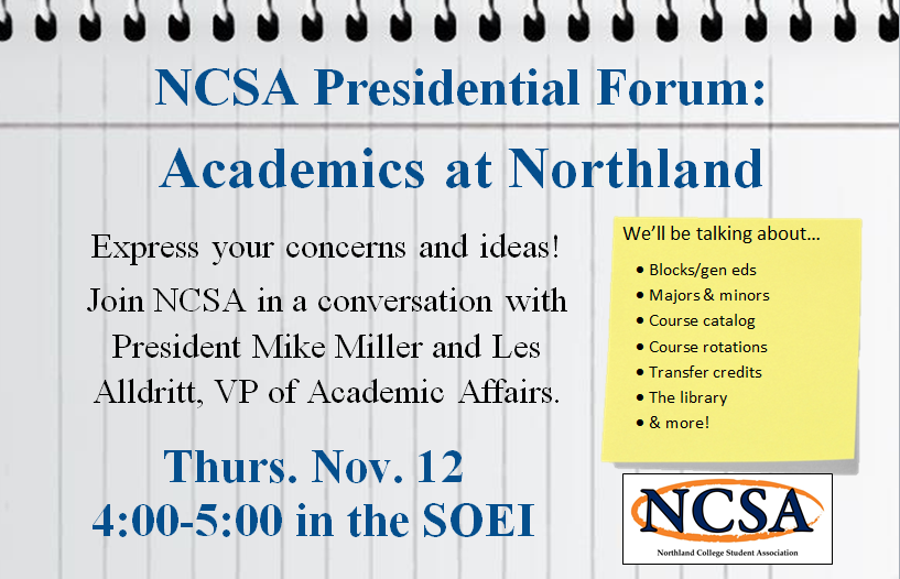 lizzyjean1026's tweet photo. NCSA presidential forum tonight! Great opportunity to share concerns and ideas! #nlc13 #northlandcollege https://t.co/fO2Lpd5fRs
