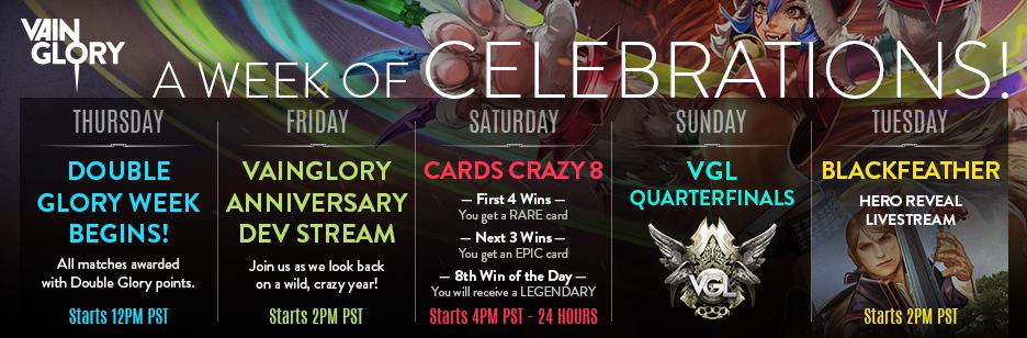 evandenbaum's tweet photo. #Vainglory community: Please RT &amp; spread Celebration Schedule graphic so max players know about the special events! https://t.co/6iV9HixviA