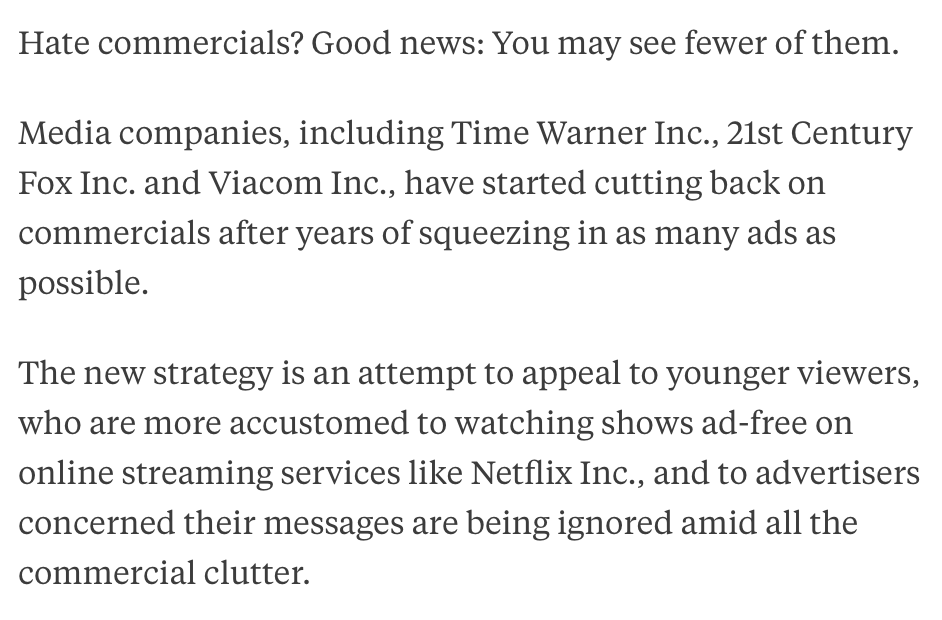 Why TV Networks Are Cutting Back on Commercials buff.ly/1OGUI84