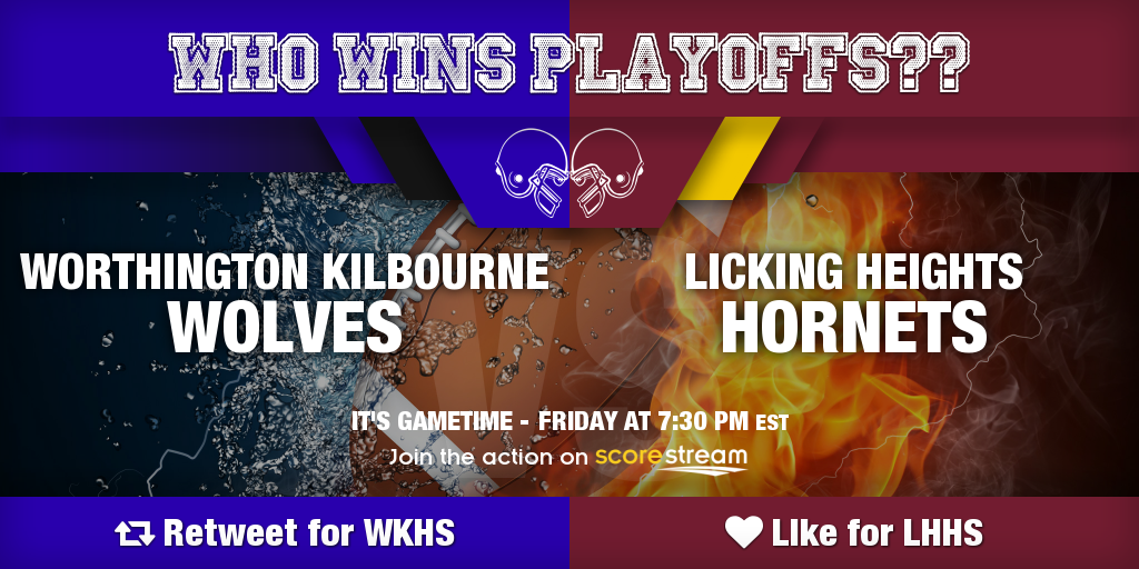 MicheleSStream's tweet image. Who wins?
RT for Worthington Kilbourne @WKHSWolves
Like for Licking Heights
Get the app 🏈 scorestream.com/app?rId=twg