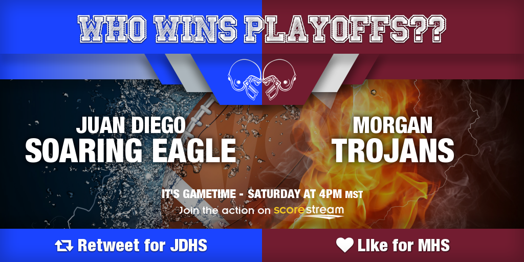 Who wins??
Retweet for Juan Diego (<a href="/jdchs/">Juan Diego Catholic High School</a>)
Like for Morgan
Get the app 🏈 scorestream.com/app?rId=twg
