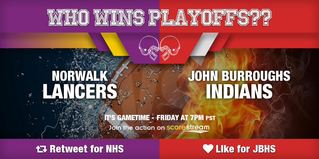 MicheleSStream's tweet photo. Who wins?
RT for Norwalk @norwalklancer
Like for John Burroughs @JB_Indians
Get the app 🏈 https://t.co/Qw4B57gEUU https://t.co/qOH0UWqW8h