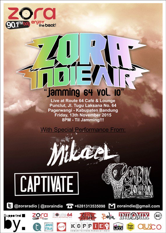 #ZORAINDIEJAMMING64VOL.10 @zoraradio w/ <a href="/band_mikael/">Mikael Band official</a> <a href="/Captivate_ID/">CAPTIVATE</a> #sabuk_pengaman @route64bandung <a href="/Kill_Division/">Kill Division™</a>