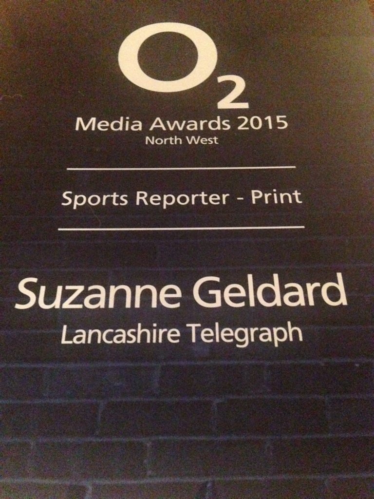 SuzanneGeldard's tweet photo. Gobsmacked and over the moon in equal measure. A privilege to be at #O2MediaAwards2015 &amp; this is icing on the cake https://t.co/syCPHVUWNZ