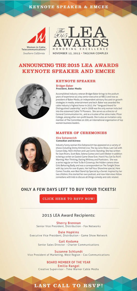BakerMediaCorp's tweet photo. Excited to keynote tonight! Join us at #LEAawards to recognize @dalehopkins21, sherry, gail + suzanne. #socalwict https://t.co/SBRwJTQ6j6