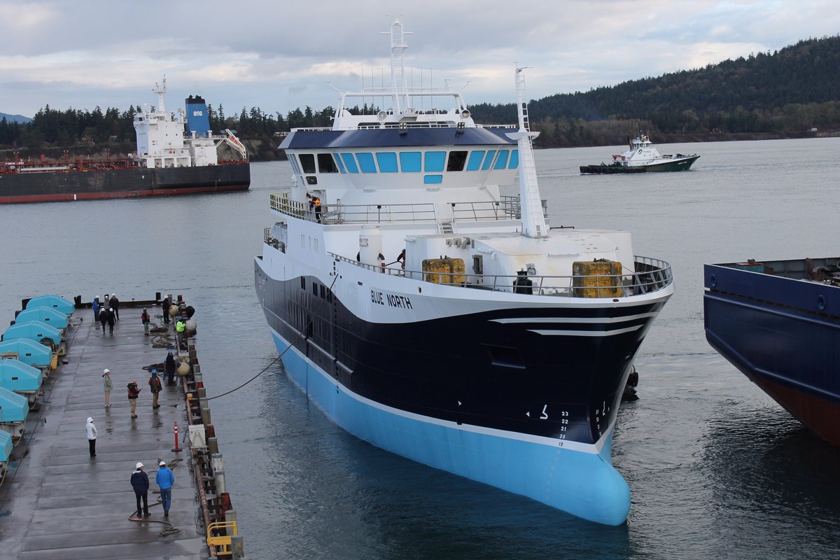 BlueNorthCod's tweet photo. #tbt to when the new Blue North launched up at Dakota Creek Industries! #bluenorth #longliner #cod #humaneharvest https://t.co/KkYYcRqkSb