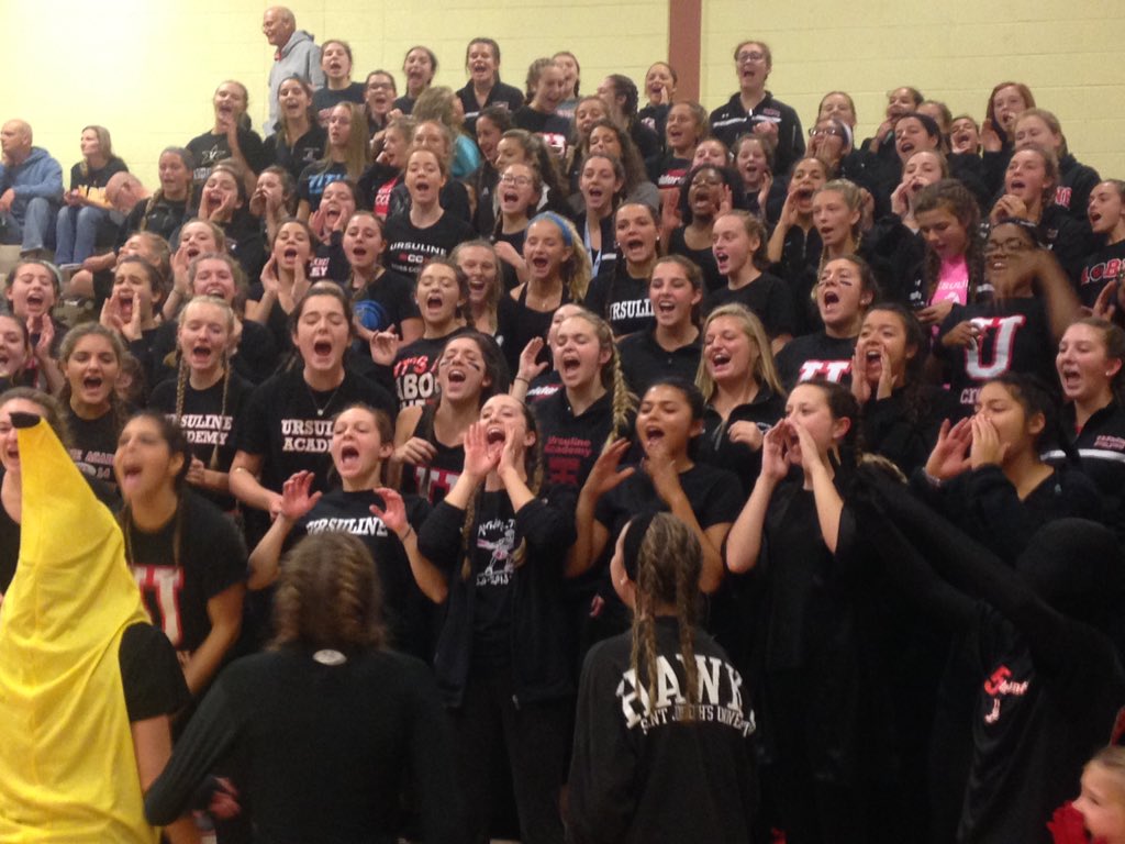 SeanGreeneWDEL's tweet photo. Ursuline's fans rallying their squad.  #delhs https://t.co/DiToRUFUeB