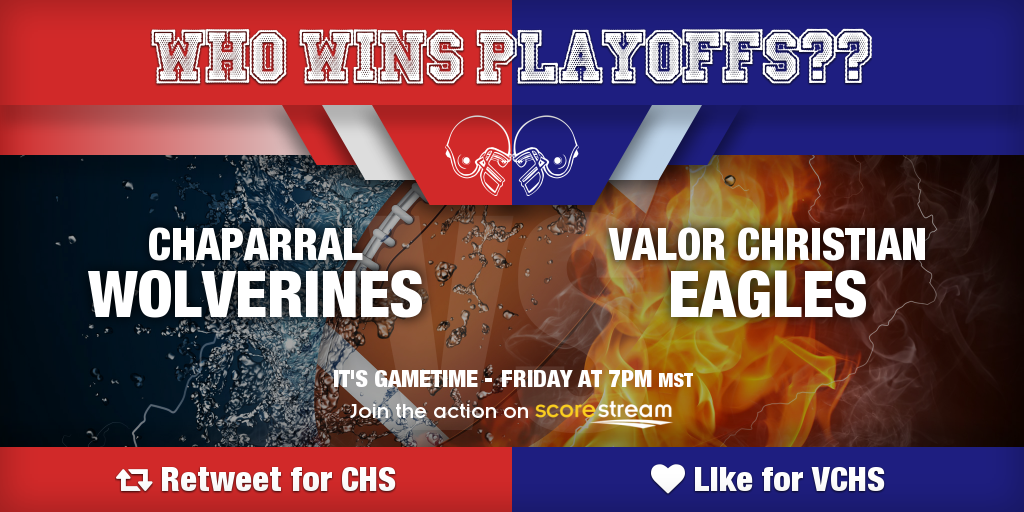 ScorestreamWest's tweet image. Who wins?
RT for Chaparral @FBWolverines
Like for Valor Christian @valorfootball
Get app 🏈 scorestream.com/app?rId=twg