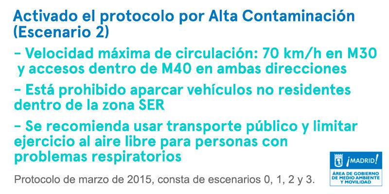 MADRID's tweet photo. Las restricciones por alta contaminación son medidas puntuales, de urgencia, para proteger la salud de la población https://t.co/mgxodmFu8W