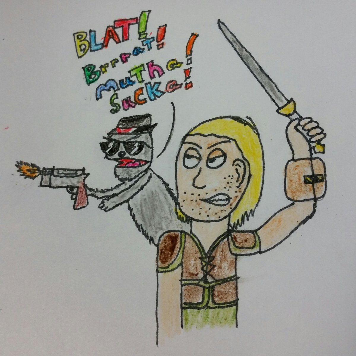 InhumanMilitia's tweet photo. @ScrewAttack @Mogg_Slothman @ScrewAttackSam decided to go ahead and hard ink/color this picture #ScrewAttackFallout https://t.co/jZLsKVAojv
