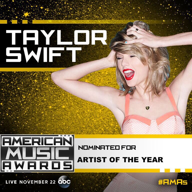 taylornation13's tweet photo. 🚨 Swifties have gone and landed @taylorswift13 in the TOP FIVE in the #AMAs Artist Of The Year category! RT to VOTE! https://t.co/whtGc3o3Bz