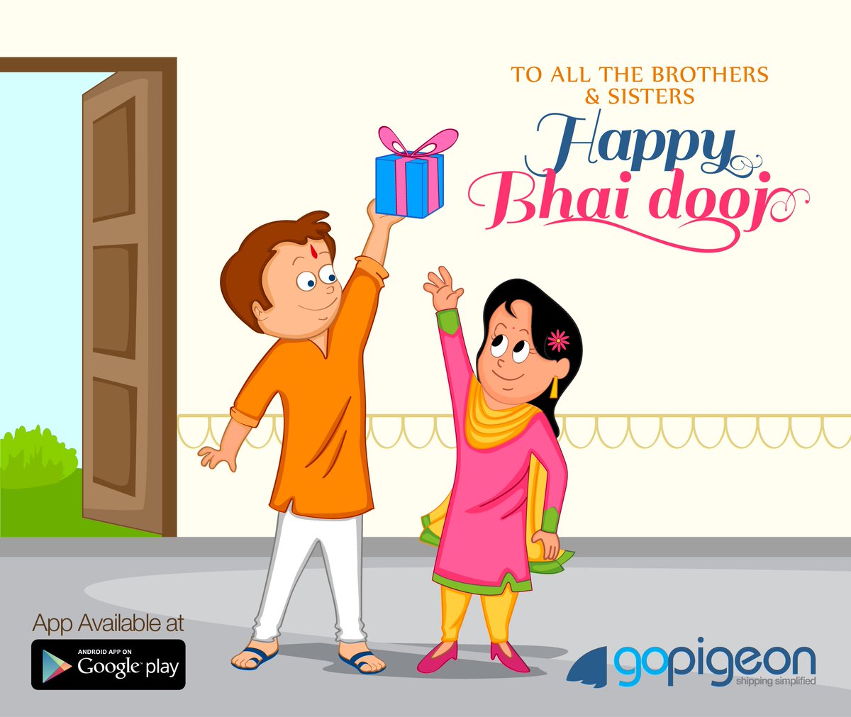 GoPigeon_'s tweet photo. To all the brothers and sisters, Happy Bhai Dooj from team GoPigeon 
#Shareesmile #Simplifyshipping https://t.co/IX3Cg3qBb1