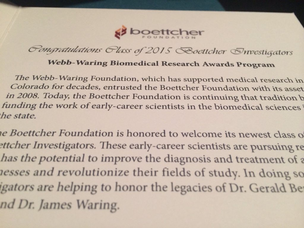 BoettcherFdn's tweet image. Celebrating the 2015 class of Boettcher Investigators at the @cobioscience awards dinner in #Denver