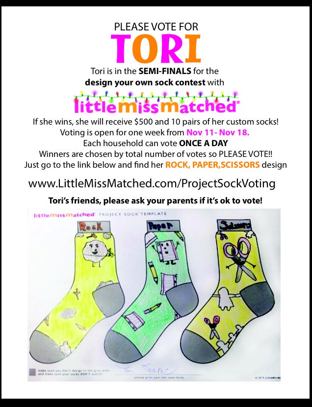 DieselDave22's tweet photo. Yorktown 4th grader is semi-finalist in @LittleMissMatch #LMMProjectSock! Vote here: https://t.co/YkU3z49NQq https://t.co/OKBt59h1Ev