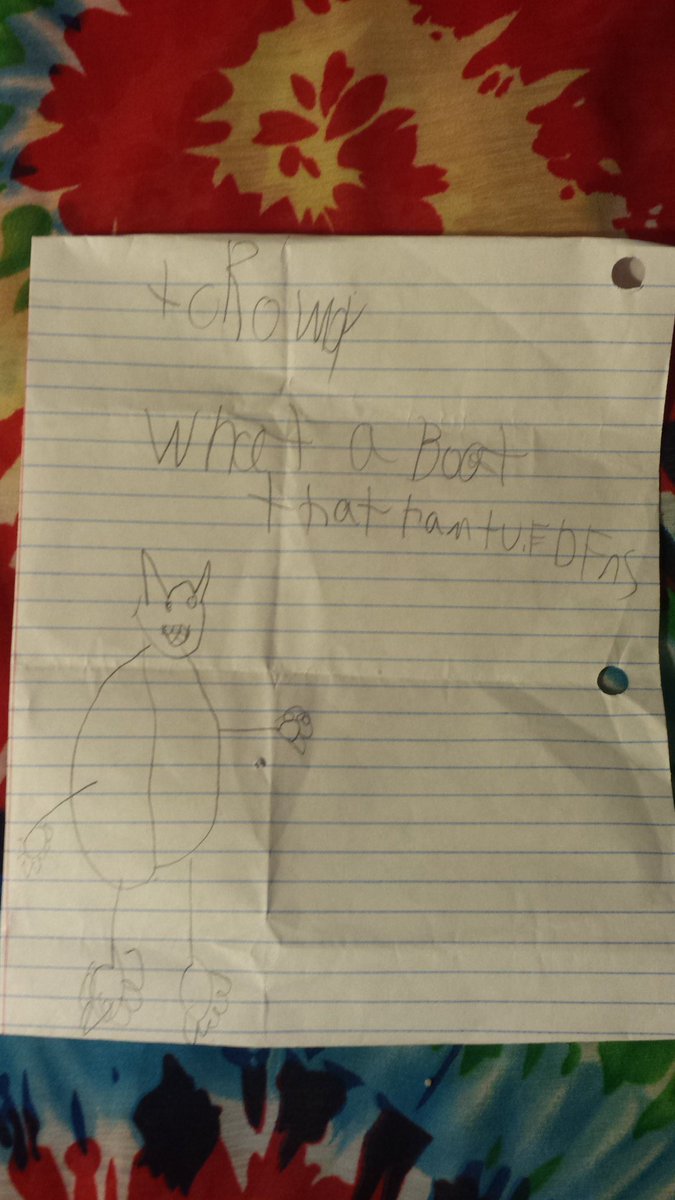 Rowdy officially has fan art. 😏 #thankful #westside #7yearolddrawings #tiedye #fanart