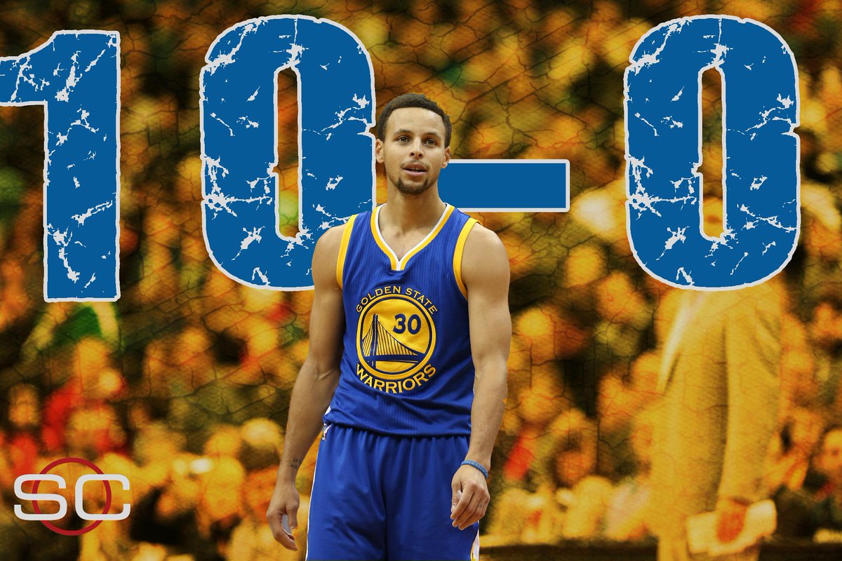 SportsCenter's tweet photo. UNSTOPPABLE! Steph Curry drops 46 Pts in Warriors win over Wolves. Golden State: 10-0 for 1st time in team history. https://t.co/ERMmDlzQma