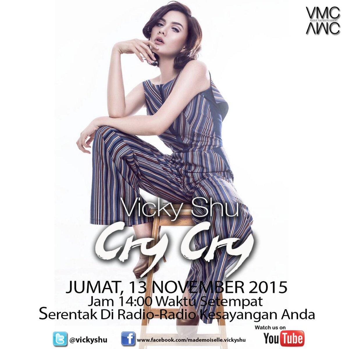 VickyShu's tweet photo. Dengerin ya single baruku "Cry Cry" diputer serentak di radio2 jam 2 siang ini. thx supportnya VloverS #CryCry https://t.co/MPjHJGzePJ