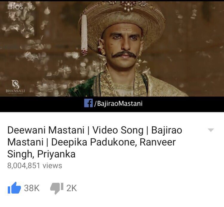 ranveercafe69's tweet photo. Aaand Deewani Mastani hits 8M views on YT 👍 #BajiraoMastani https://t.co/Q7iuwaNYRM