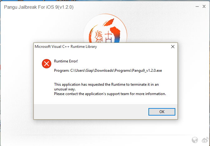 imoreviet's tweet photo. Jailbreak @PanguTeam v1.2.0 error for windows. Wait... https://t.co/bjb5qQv8h9