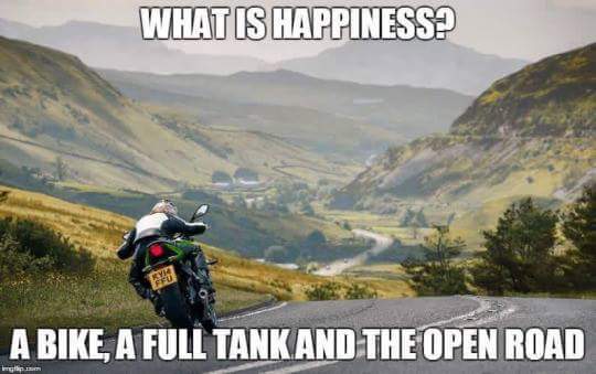 crabby226's tweet photo. That's all the happiness we need! Isn't it? #BikerQuote #Happiness https://t.co/OyazUdLeXu
