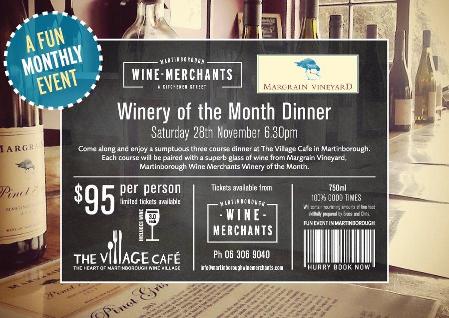 MartinboroughWM's tweet photo. Another fabulous wine and food event in Martinborough. Our Winery of the Month dinner featuring @MargrainWines https://t.co/4YEhg9bTQw