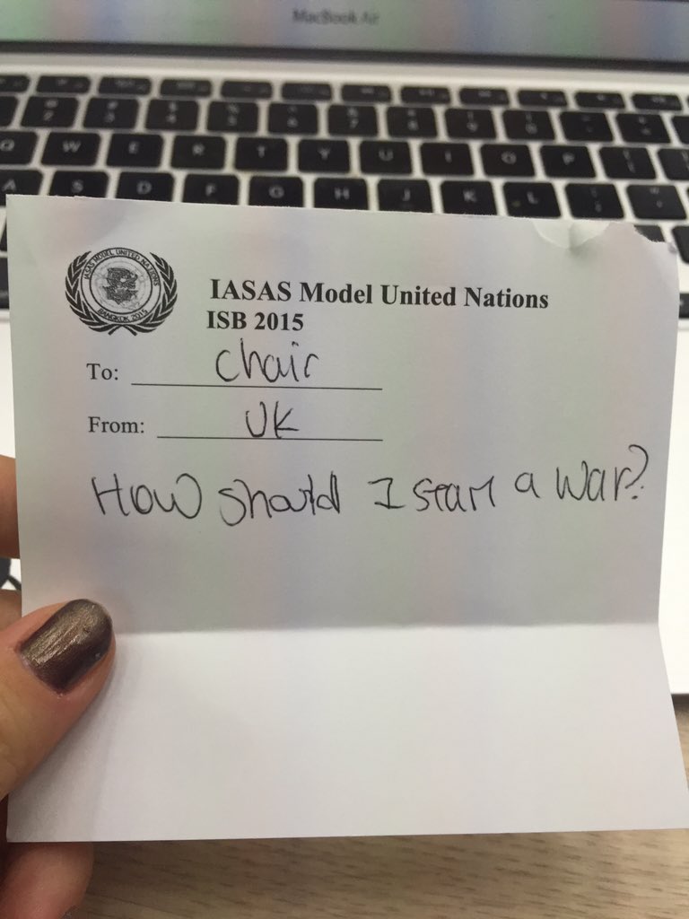 SCIASAS2015's tweet photo. Take time from the SecGen, Mr. Wertime. #iasasmun2k15 https://t.co/67voyUAmeo