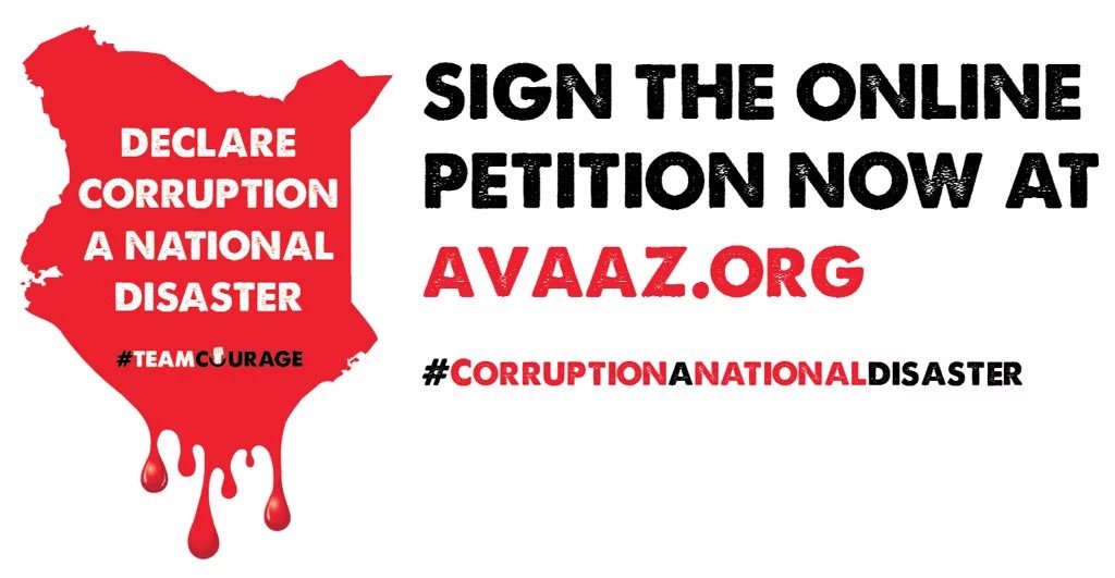 siasaplace's tweet photo. Join Kenyans in signing petition & declare #CorruptionANationalDisaster @OtwokoWalter @onward254 @mohi101 @Benogola https://t.co/moDFRQWxYv