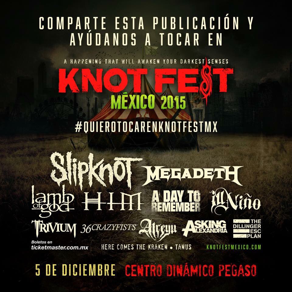SelfishSoulBand's tweet photo. No sé si aquí funcione pero retwitteen este post , vamos a llegar al #KnotFestMexico #quierotocarenknotfestmx https://t.co/naP8wk6IAK