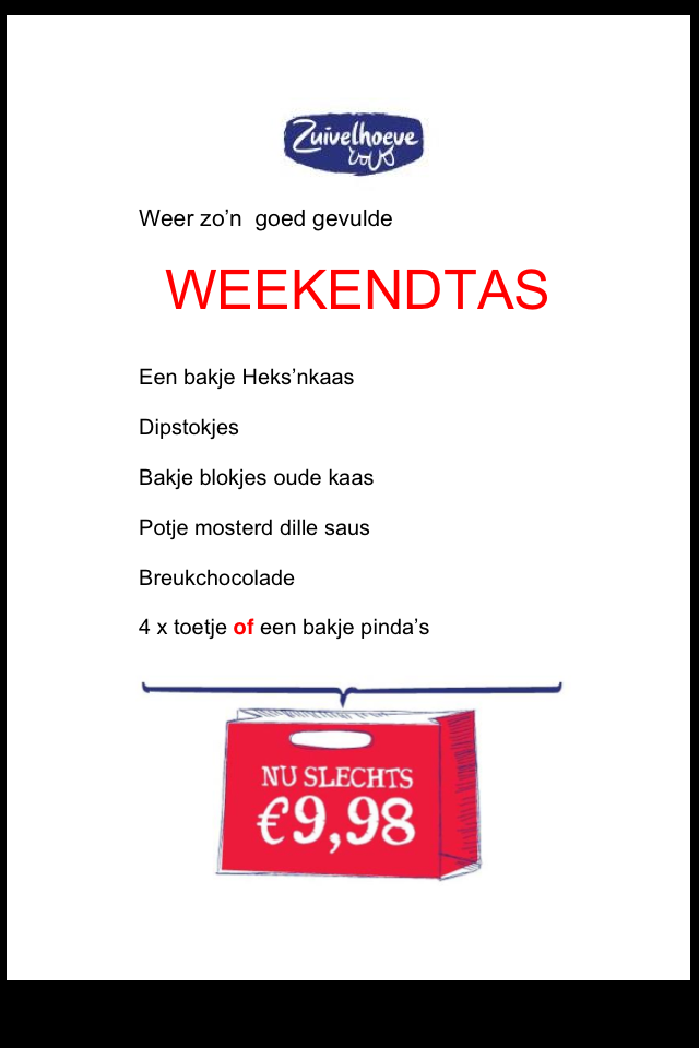 Bijna weeeeekend!!!!!!!
Dus kom snel naar de Zuivelhoeve Zwolle voor onze weekendtas😋