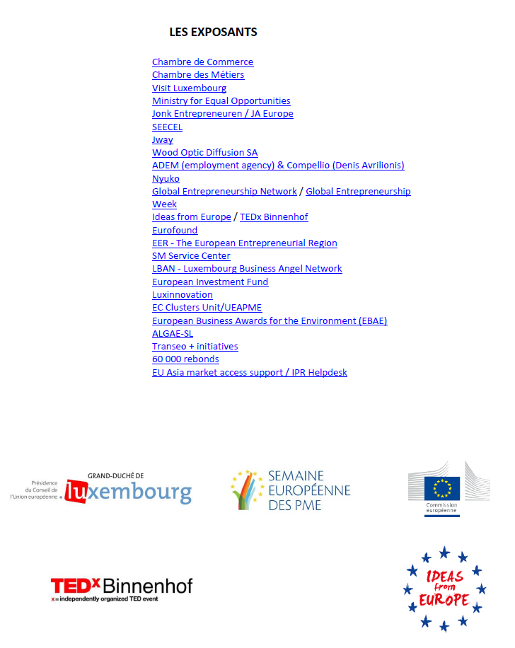 Sme2015Lu's tweet photo. Join us for the Entrepreneur Expo on 20/11 @Sme2015Lu  #euSMEwk15 #eu4business Programme: https://t.co/psBEiVTH9H https://t.co/2OgoHSjARN