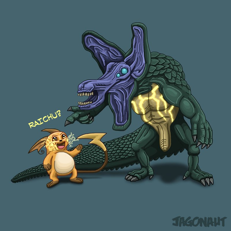 MovieManiacsMan's tweet photo. Check out @totalteamups gear @redbubble - New in is Raichu meets Raiju #Pokemon #PacificRim https://t.co/ogzGI4VF5E https://t.co/rn6sWa6BHR