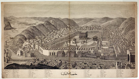 Mekkah 1803, dilukis: Andreus Magnus Hunglinger (orientalis Austria), diukir: Carl Ponheimer, ilustrasi th 1787.