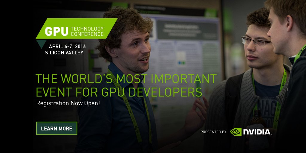 alice_nvidia's tweet photo. #GTC16 registration is now open! Use code GM16TW to take $260 off the All-Access Pass. https://t.co/7vtmlFoIvY https://t.co/C6WYJPt2b7