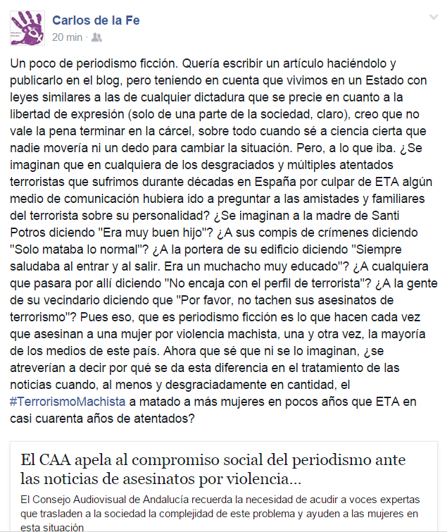 12causasfeminis's tweet photo. Las verdades de @carlosdelafe no tendrán ni la mitad de eco que las mentiras de Arcadi Espada. https://t.co/lh0YJpzO10