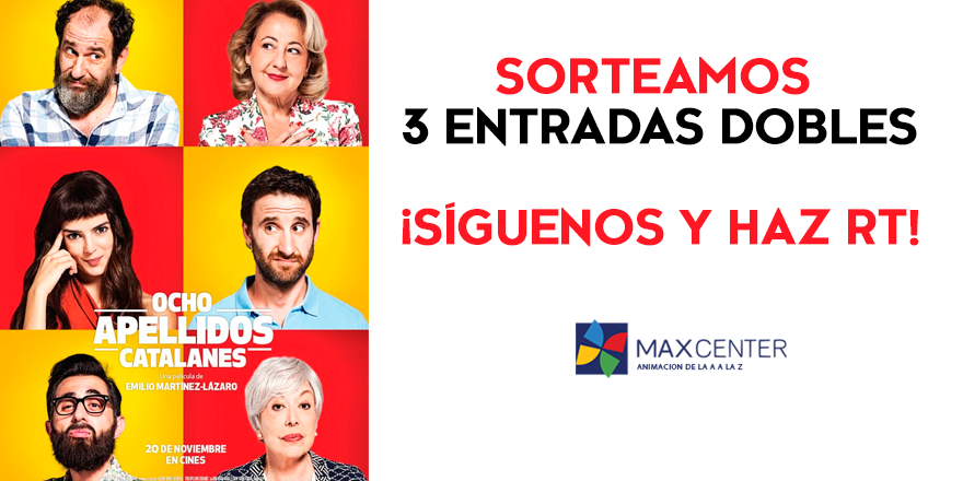 CentroMaxCenter's tweet photo. ¿Quieres ver #8ApellidosCatalanes GRATIS? Sorteamos 3 entradas dobles para el estreno entre todos los RT! ¡Suerte! https://t.co/ekvoCpqCJM