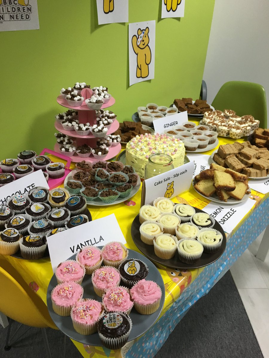 We're raising money for <a href="/BBCCiN/">BBC Children in Need</a> #ChildrenInNeed with a delicious bake sale. So many tasty #FridayTreats!