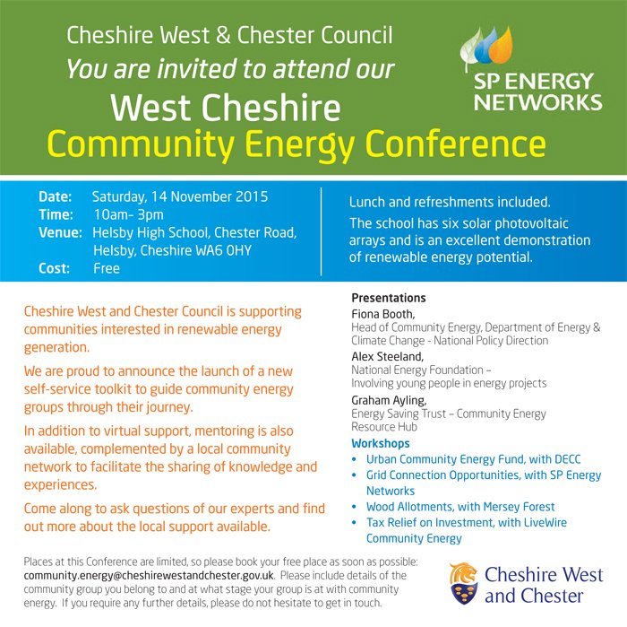 AshtonHayesCEC's tweet photo. Looking forward to the West Cheshire Community Energy Conference at Helsby High school tomorrow. 10am - 3pm. @Go_Ch… https://t.co/ZPfXn6psUr