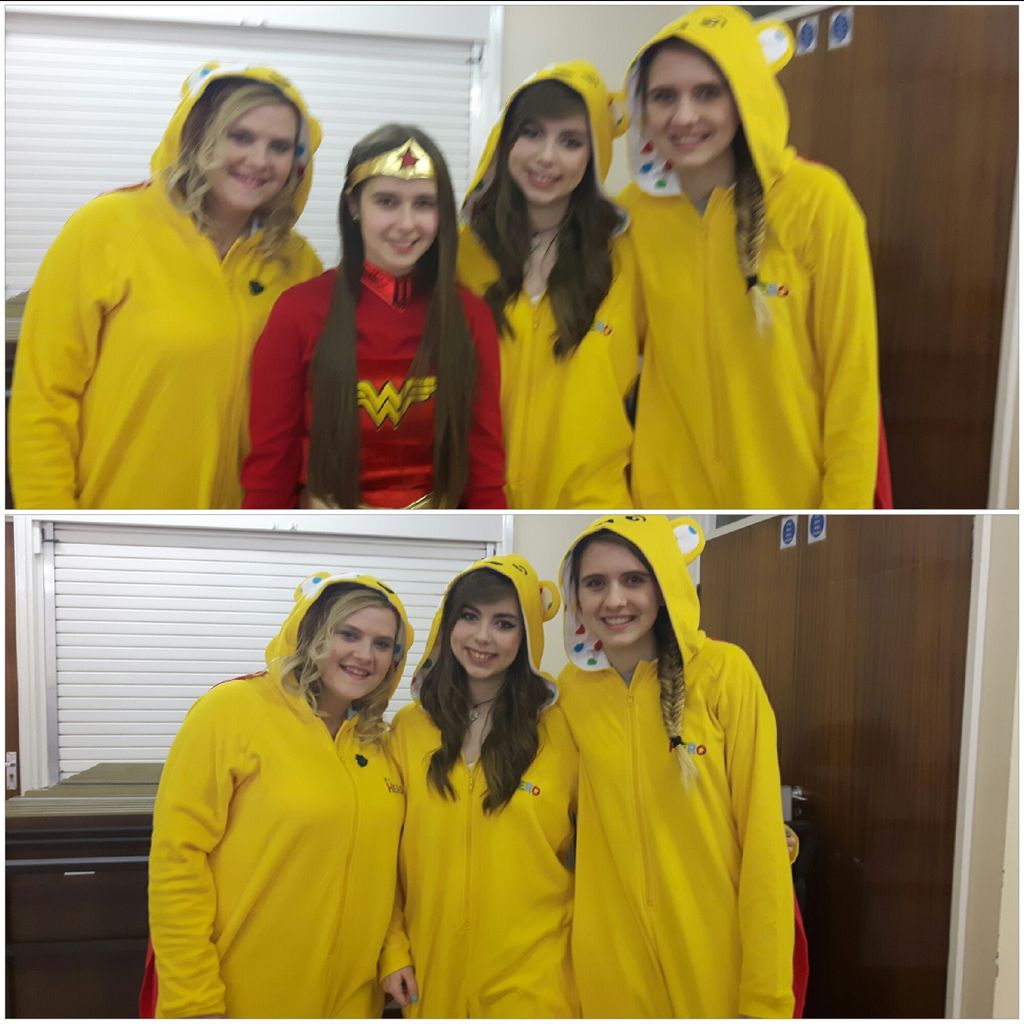 LeahMayx's tweet photo. Pudsey bear and Wonder Woman for #childreninneed @tonsixthform 🐹 https://t.co/HdsOjMq823